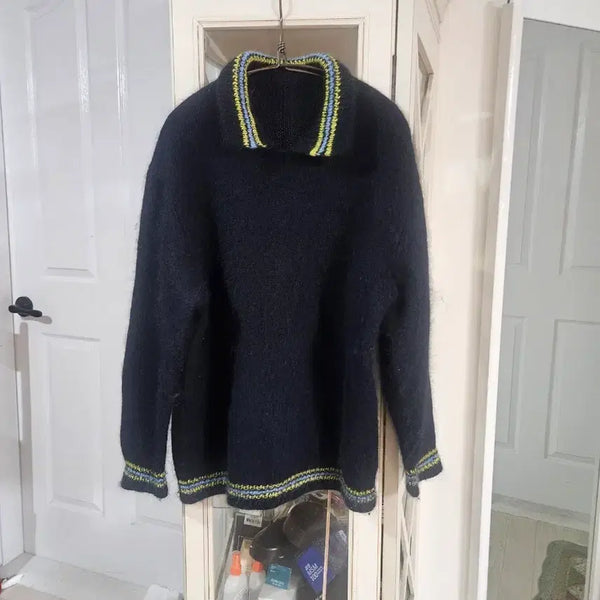 [BUNJANG] Navy Color Block Collar Knit Sweater / 니트 스웨터 네이비 배색 카라