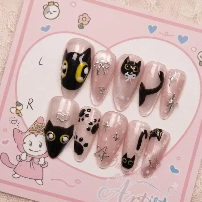 [BUNJANG] Handmade Cat Nail Tips (Size S) / 고양이 수제 네일팁