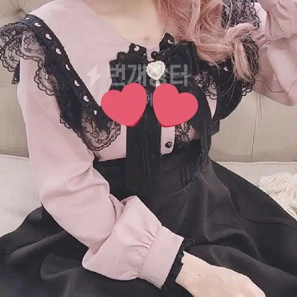 [BUNJANG] Mazz Blouse Skirt Brooch Set - Jirai Kei Style / 마즈 블라우스 스커트 브로치 셋업 세트 양산형 지뢰계 일녀