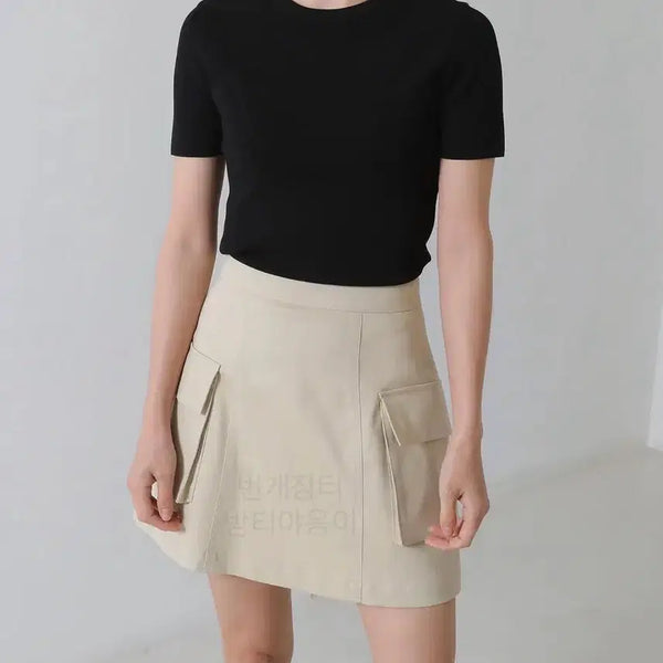 [BUNJANG] 11AM Cargo Mini Skirt with Built-in Shorts - Beige / 11AM 속바지내장 카고 미니스커트 치마바지 베이지 포켓 이너팬츠 숏팬츠 쇼츠 큐롯 골프웨어 골프반바지