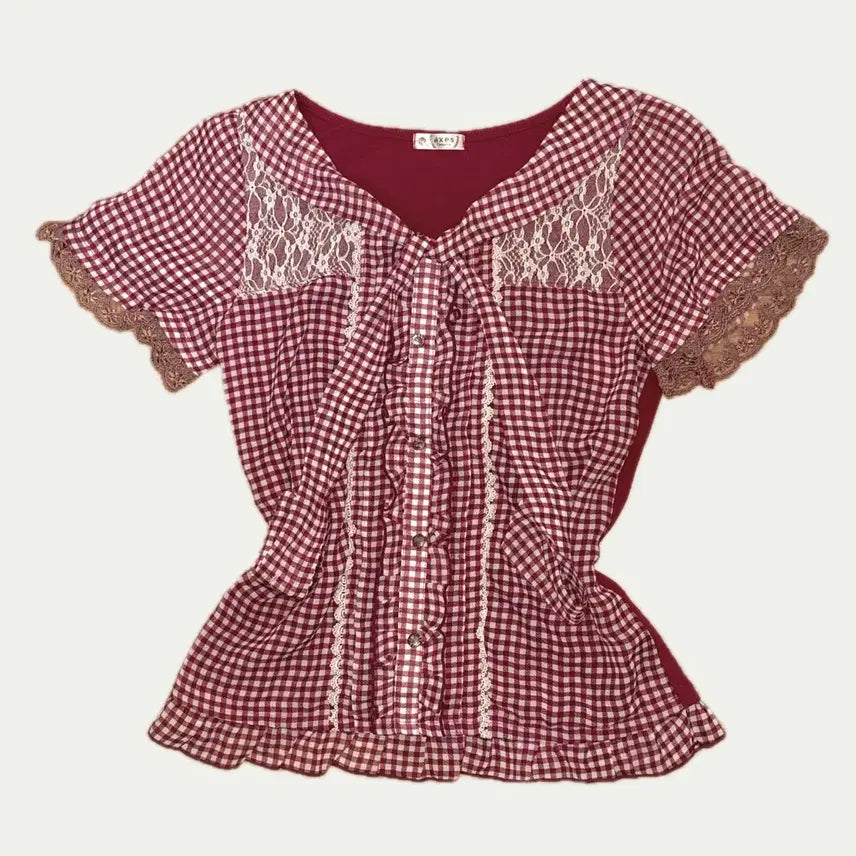 [BUNJANG] axes femme Checked Short-Sleeved Top / 빈티지 엑시즈팜 체크 반팔 상의 axes femme