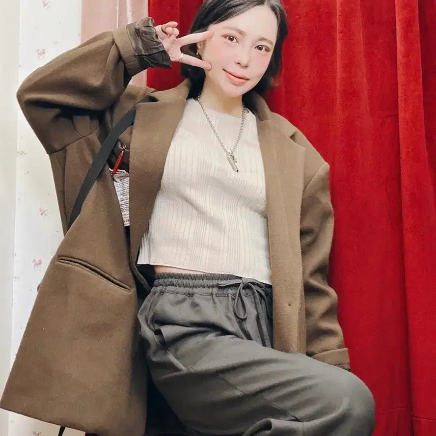 [BUNJANG] PAIRING Brown Oversized Single Label Jacket / 페어링(PAIRING) 브라운 오버핏 싱글 라벨 자켓 F