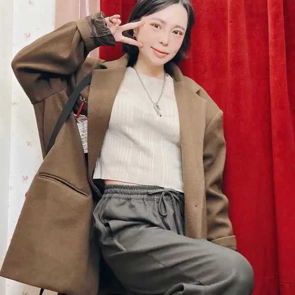 [BUNJANG] PAIRING Brown Oversized Single Label Jacket / 페어링(PAIRING) 브라운 오버핏 싱글 라벨 자켓 F