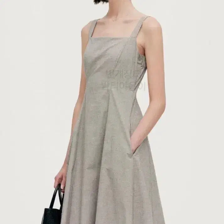 [BUNJANG] SIE Jane Square Line Dress Black Check Sleeveless Flare Maxi Dress XS / 시에 SIE 제인 스퀘어 라인 드레스 XS 블랙 체크 바스락 롱 원피스 나시 민소매 슬리브리스 플레어