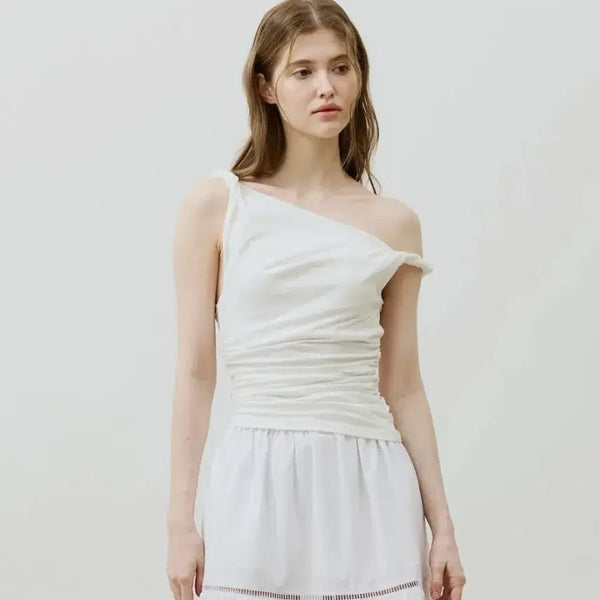 [BUNJANG] Arikim Twisted Shirring One-Shoulder Sleeveless Top White / (원가 5.8) 아리킴 COS TWISTED SHIRRLING TOP 화이트 원숄더 셔링 나시