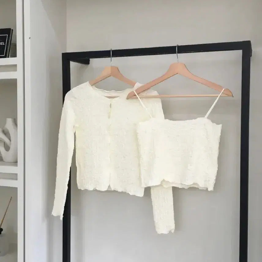 [BUNJANG] Wrinkle Sleeveless Cardigan Set / 새상품)링클 나시 가디건 세트