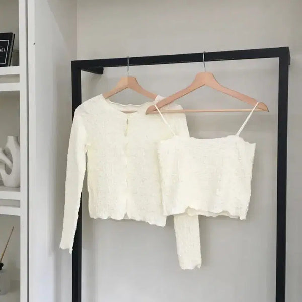 [BUNJANG] Wrinkle Sleeveless Cardigan Set / 새상품)링클 나시 가디건 세트