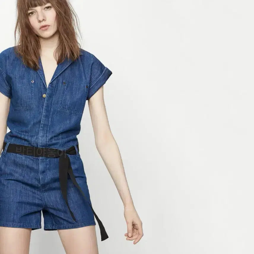 [BUNJANG] Maje Denim Short Sleeve Playsuit Jumpsuit / 마쥬 maje 데님 점프수트 점프슈트 청 반팔 반바지 휴양지 휴가룩 플레이수트 워크웨어