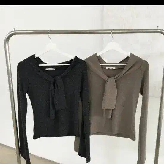 [BUNJANG] Ribbon Long Sleeve T-Shirt - Brown / 새상품) 리본 긴팔티 브라운