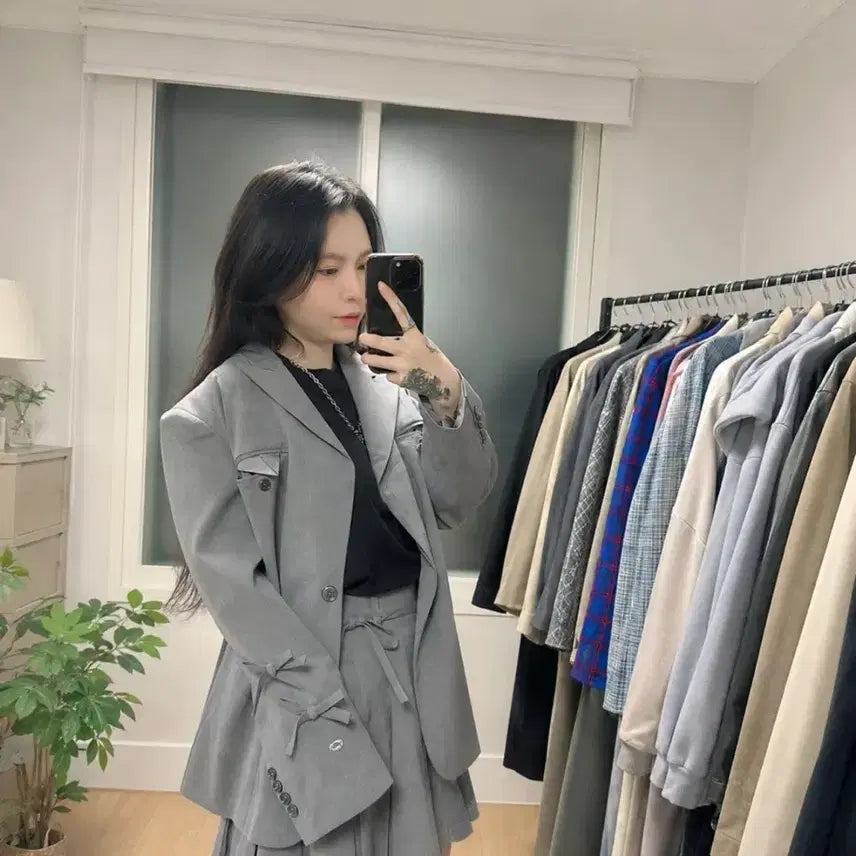 [BUNJANG] Cest Maidew Ribbon Sleeve Jacket & Skirt Set - Size S / 새상품) Cest Maidew 리본 소매 자켓 스커트 세트 S