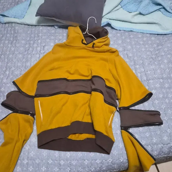 [BUNJANG] Yellow Brown Zipper Design Hoodie / 후드티 옐로우 브라운 지퍼 디자인