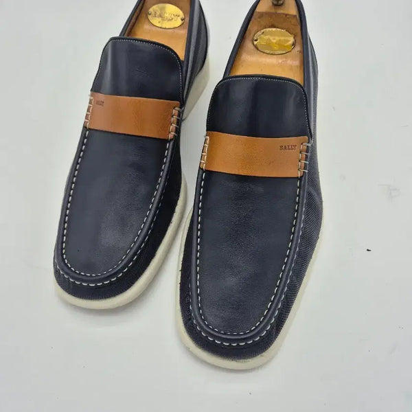 [BUNJANG] Bally Leather Loafers Navy Brown Combination / 발리 로퍼 네이비 브라운 콤비