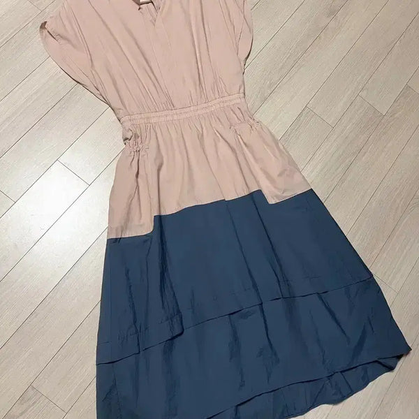 [BUNJANG] SJSJ Color Block Sleeveless Maxi Dress / 한섬 SJSJ 컬러블록 배색 바스락 롱 원피스 밴딩 민소매 캡소매 나시 차이나카라 캉캉