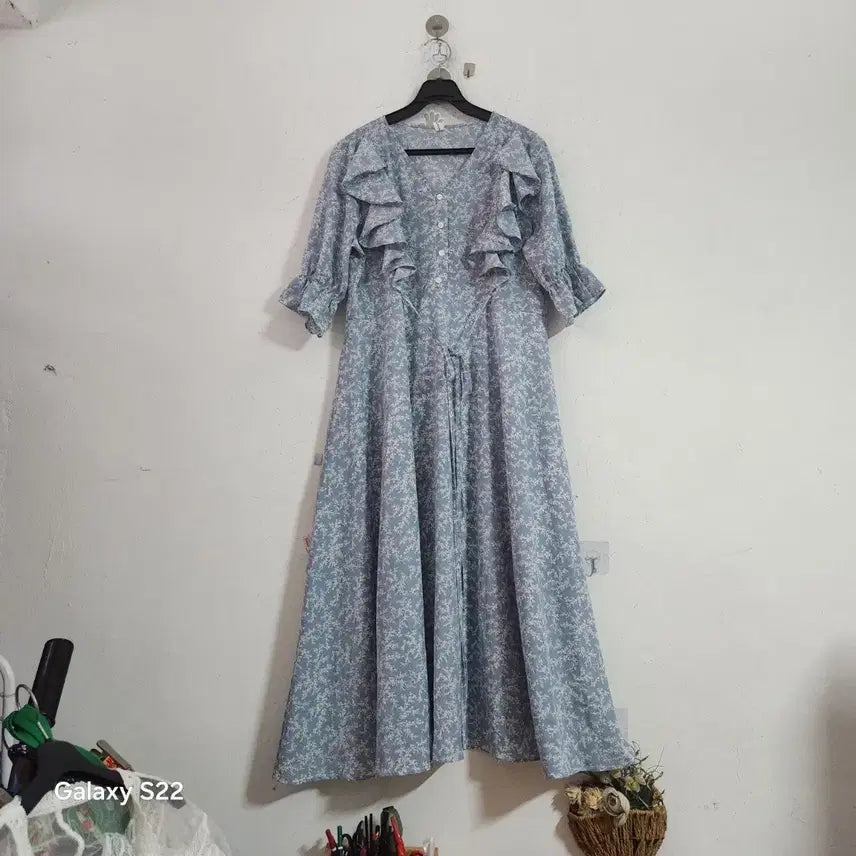 [BUNJANG] Floral Pattern Frill Long Dress / 플로럴 패턴 프릴 롱 원피스