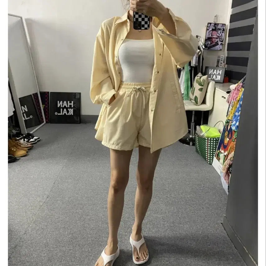 [BUNJANG] Loose Fit Shirt and Shorts Set / 셔츠 반바지 세트