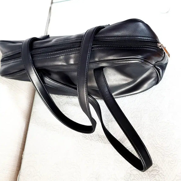 [BUNJANG] Modern Black Leather Shoulder Bag / 모던한 블랙 레더 숄더백