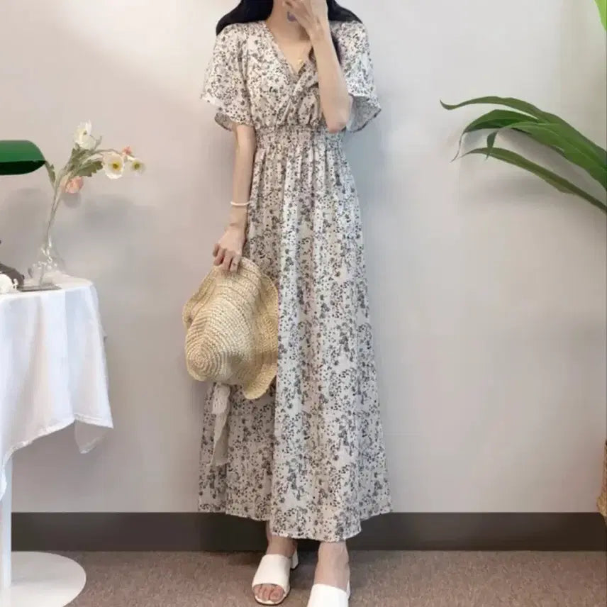 [BUNJANG] Floral Print Belted Mini Dress / 잔꽃 밴딩 원피스