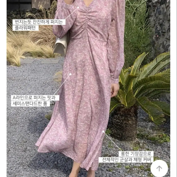 [BUNJANG] Pink Flower Chiffon Dress / 핑크 플라워 쉬폰 원피스