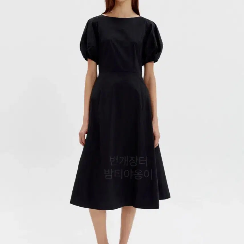 [BUNJANG] HAVESS Puff Short Sleeve Long Dress Black / 해브레스 HAVELESS 퍼프 반팔 롱 원피스 블랙 바스락 플레어 돌잔치 셀프웨딩 하객룩 파티룩 행사