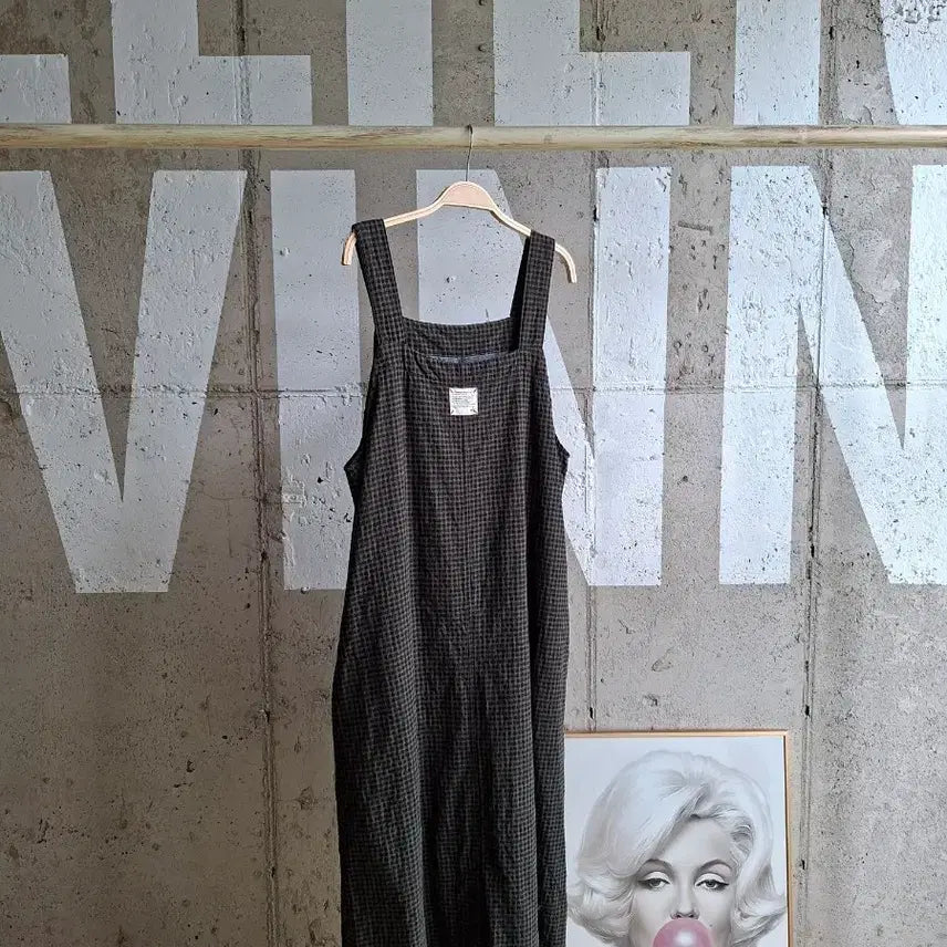 [BUNJANG] Check Pattern Overalls Dress Long / 체크 패턴 멜빵 원피스(SB5