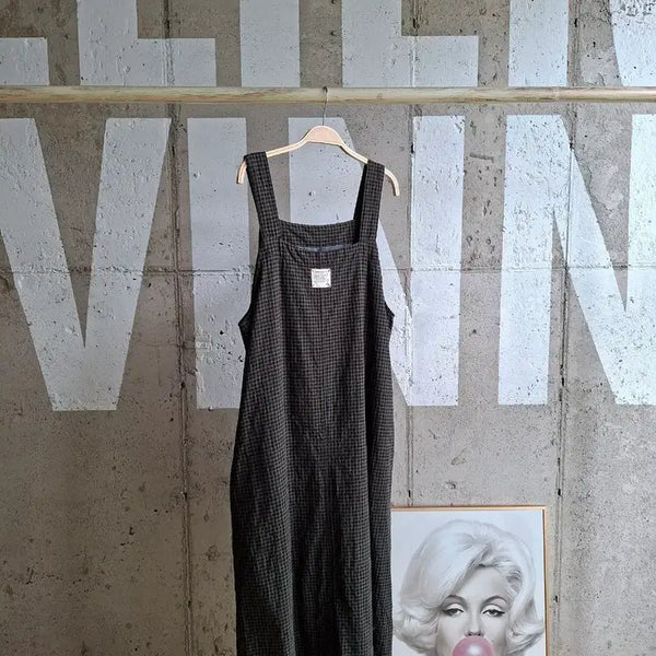 [BUNJANG] Check Pattern Overalls Dress Long / 체크 패턴 멜빵 원피스(SB5
