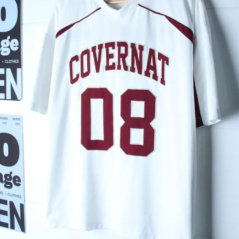 [BUNJANG] Covernat Short Sleeve Football Jersey White Burgundy (XL-2XL) / (XL-2XL) 커버낫 반팔 티셔츠 풋볼져지 화이트 버건디-H36556