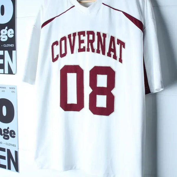 [BUNJANG] Covernat Short Sleeve Football Jersey White Burgundy (XL-2XL) / (XL-2XL) 커버낫 반팔 티셔츠 풋볼져지 화이트 버건디-H36556