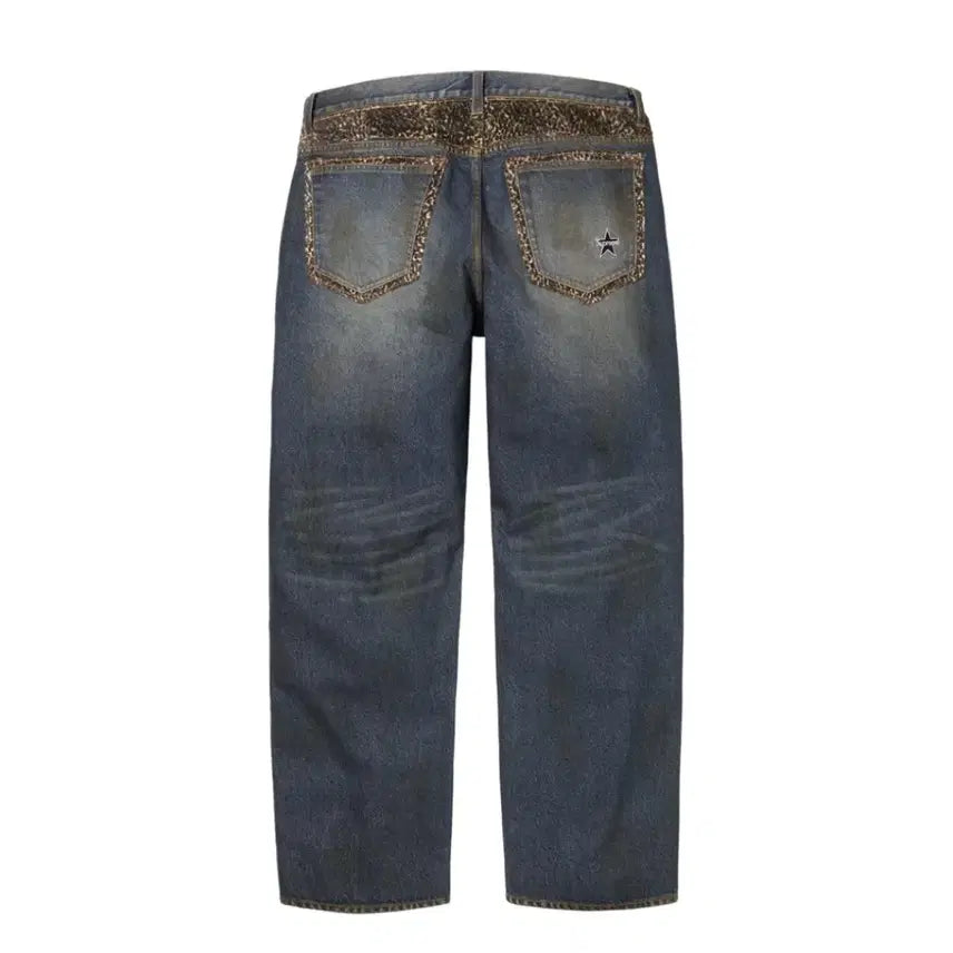 [BUNJANG] Supreme Leopard Paw Fur Loose Fit Jeans Washed Indigo / 슈프림 레오파드 포우 퍼 루즈 핏 진 워시드 인디고  30 32