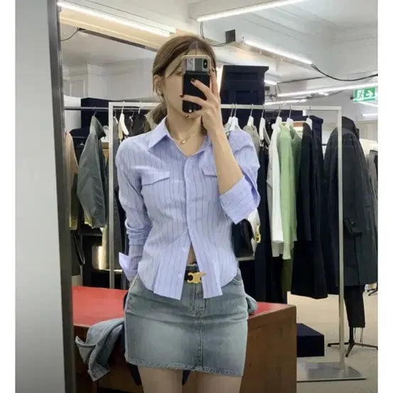 [BUNJANG] MODEN Stripe Pin-tuck Shirt / 모던로브 MODEN 허얇 스트라이프 핀턱 셔츠