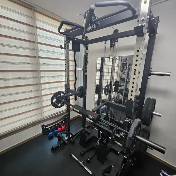 [BUNJANG] CNK Mini Rack Set with Barbell, Weights, and Cables / CNK 미니랙 세트 (바벨, 원판, 케이블 포함) 홈짐 용품 팝니다