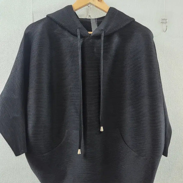 [BUNJANG] Pleated Hoodie Black One Size / 새옷)플리츠 후드티 검정 프리