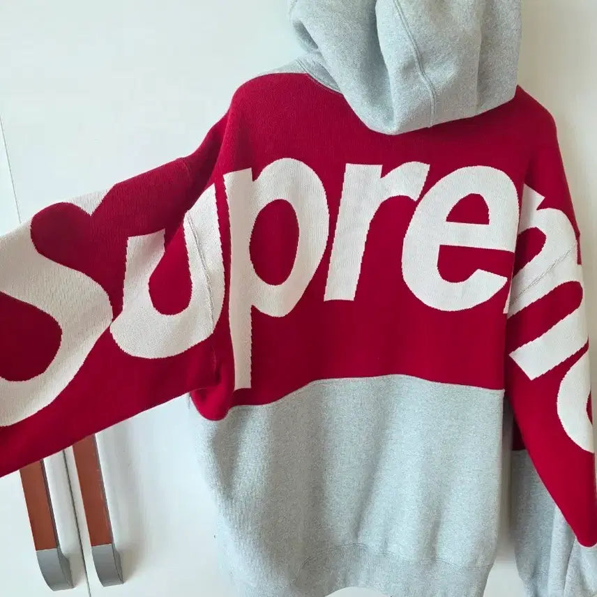 [BUNJANG] Supreme Big Logo Jacquard Hood Sweatshirt Heather Grey 23FW / 슈프림 빅 로고 자카드 후드 스웨트셔츠 헤더 그레이 - 23FW
