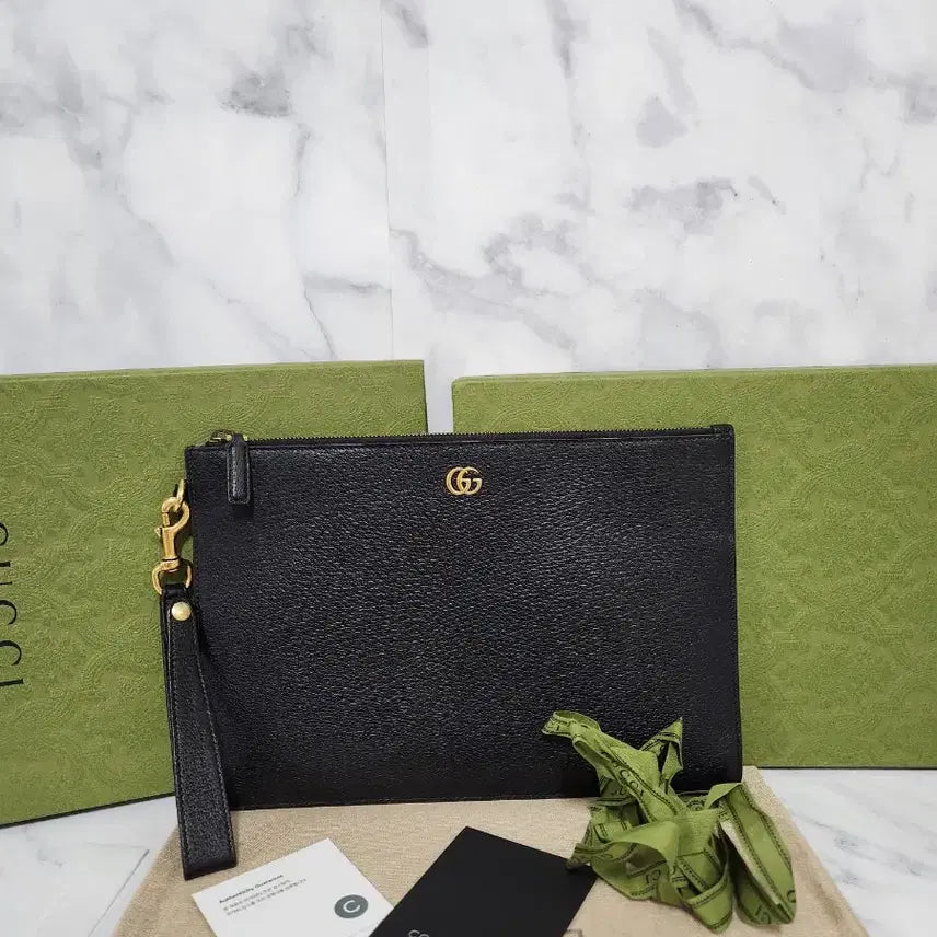 [BUNJANG] Gucci Marmont Black Leather GG Clutch Bag / 구찌 마몬트 블랙 레더 GG 클러치백