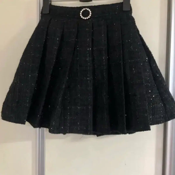 [BUNJANG] Imported Tweed Pearl Pleated Flare Skirt / 수입의류 트위드 펄 주름 플레어 스커트