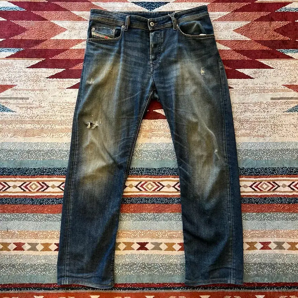 [BUNJANG] Diesel Washed Distressed Denim Pants (Medium Wash) / 디젤 워싱 디스트로이드 데님 팬츠 [중청] 33