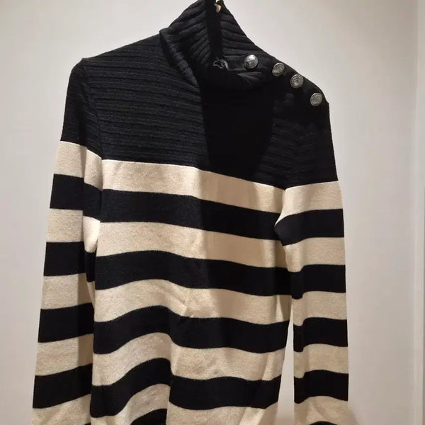 [BUNJANG] Balmain Stripe Turtleneck Sweater M / 발망 스트라이프 터틀넥 스웨터 m
