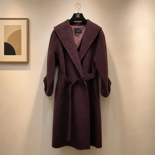 [BUNJANG] TIME Cashmere Blend Belted Hooded Long Coat F Size / 한섬 TIME 타임 캐시미어 블렌드 벨티드 후드 롱코트 F사이즈