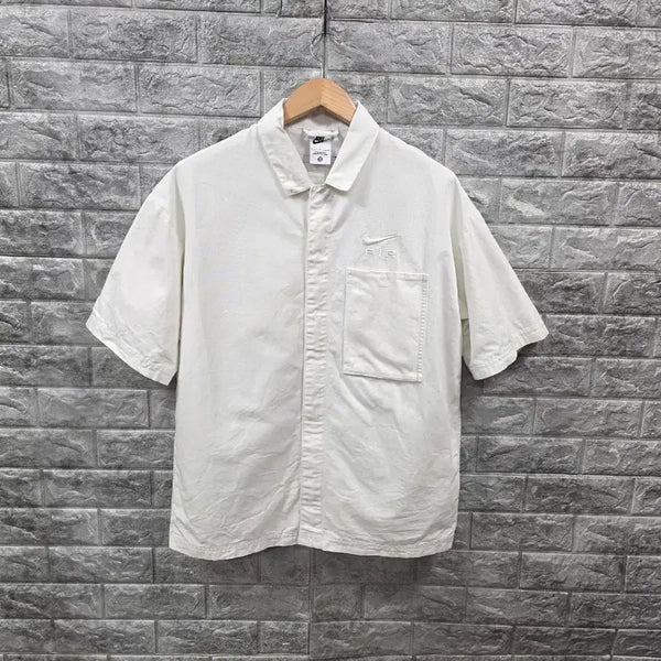 [BUNJANG] Nike Air Embroidered Short Sleeve Shirt Ivory Size L / 나이키 에어 반팔 셔츠 아이보리  사이즈 90 크게나옴 세탁완