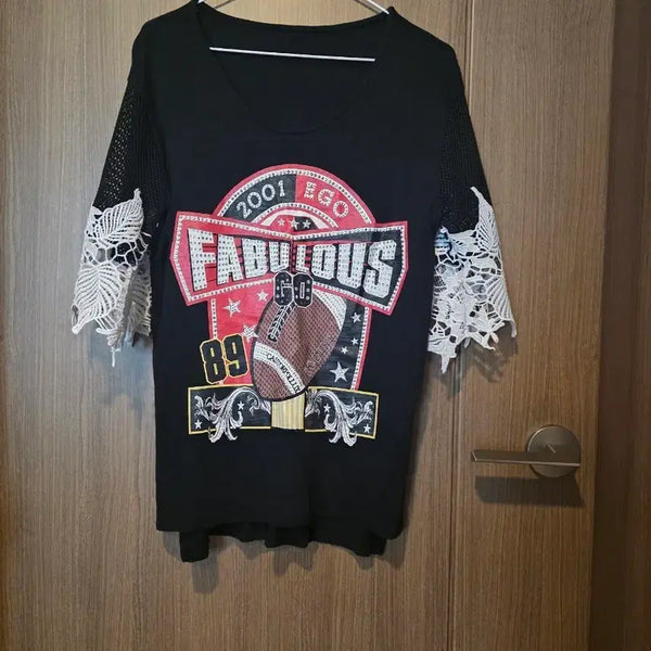[BUNJANG] Egoist Lace Sleeve Printed T-Shirt / 에고이스트 박스티