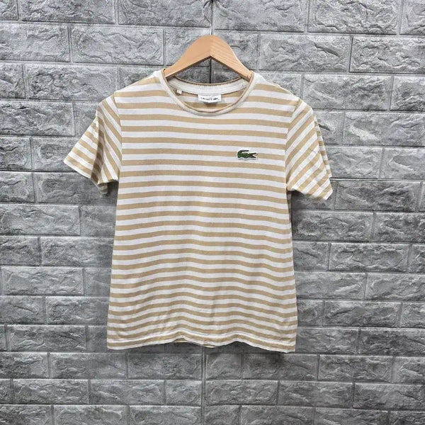 [BUNJANG] Lacoste Striped Short Sleeve T-Shirt Beige Women's Size 90 / 라코스테 단가라 반팔  여자 티셔츠 베이지 사이즈 90