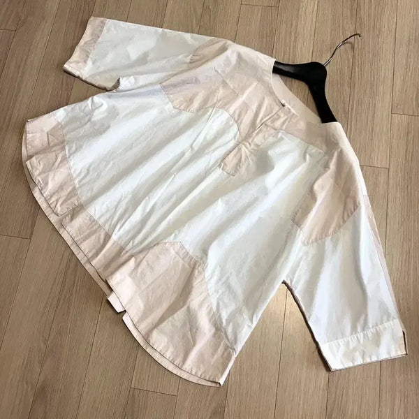 [BUNJANG] Ludiak Contrast Panel Button 7-Sleeve Blouse / 제평 루디아k 21년 바스락코튼 배색 콩단추 7부 블라우스 루디아케이 ludiak