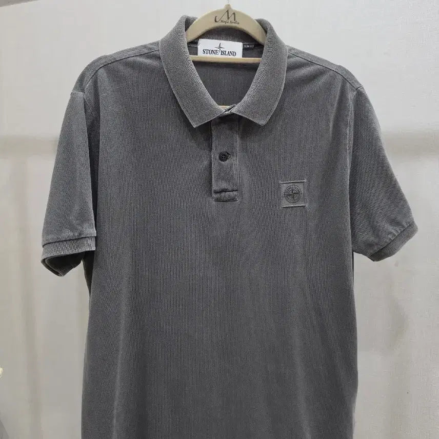 [BUNJANG] Stone Island Grey Polo T-Shirt (Size L) / 스톤아일랜드 그레이 카라 티셔츠