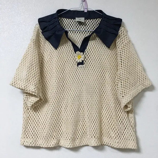 [BUNJANG] O'ZOCON Denim Collar Textured Blouse / 오즈세컨 데님카라 짜임 블라우스 66