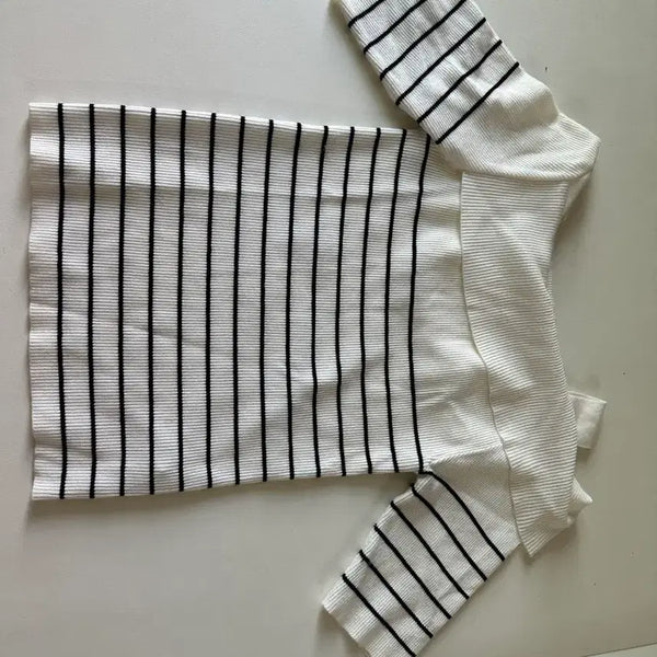 [BUNJANG] Off-Shoulder Striped Knit Top / 오프숄더 단가라 니트