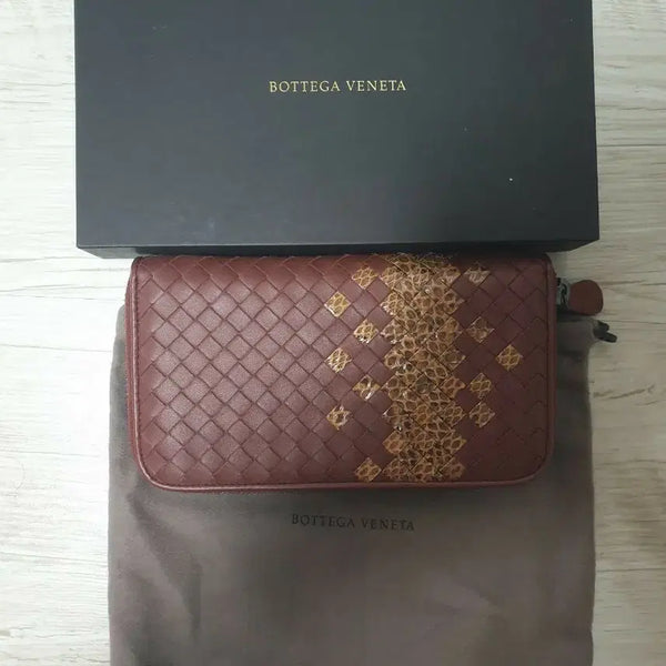 [BUNJANG] Bottega Veneta Wine Python Combination Long Wallet / 보테가베네타 지갑 와인색 뱀피 콤비 장지갑