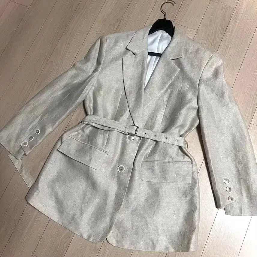 [BUNJANG] JS New York 100% Linen Belted Jacket / 고급 제평 JS뉴욕 린넨100% 벨트 자켓 루즈핏 오버핏 박시핏 오피스룩 하객룩 정장