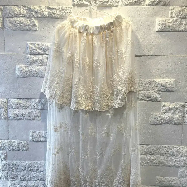 [BUNJANG] Ivory Flower Embroidered Lace Long Skirt / 분위기 예쁜 아이보리 플라워 자수 레이스 롱스커트