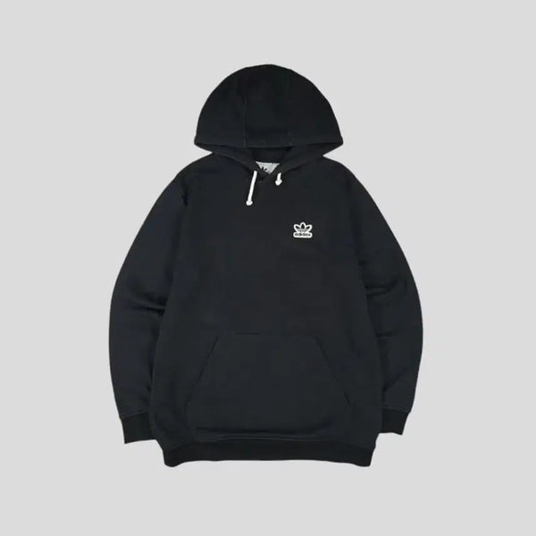 [BUNJANG] Adidas Trefoil Logo Colorblock Hooded Sweatshirt / 아디다스 블랙 화이트 배색 트레포일 로고 코튼블렌드 후드 티셔츠 M-L