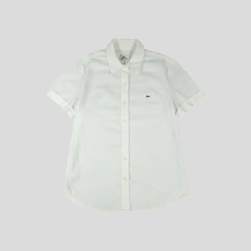 [BUNJANG] Lacoste White Small Croc Logo Rolled Sleeve Cotton Soft Oxford Half Sleeve Shirt S / 라코스테 화이트 스몰 크록로고 롤업 코튼 소프트 옥스포드 반팔셔츠 하프셔츠 S