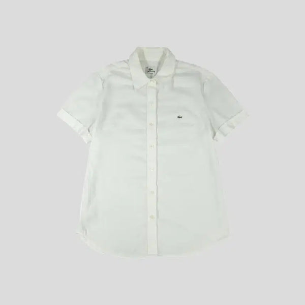 [BUNJANG] Lacoste White Small Croc Logo Rolled Sleeve Cotton Soft Oxford Half Sleeve Shirt S / 라코스테 화이트 스몰 크록로고 롤업 코튼 소프트 옥스포드 반팔셔츠 하프셔츠 S